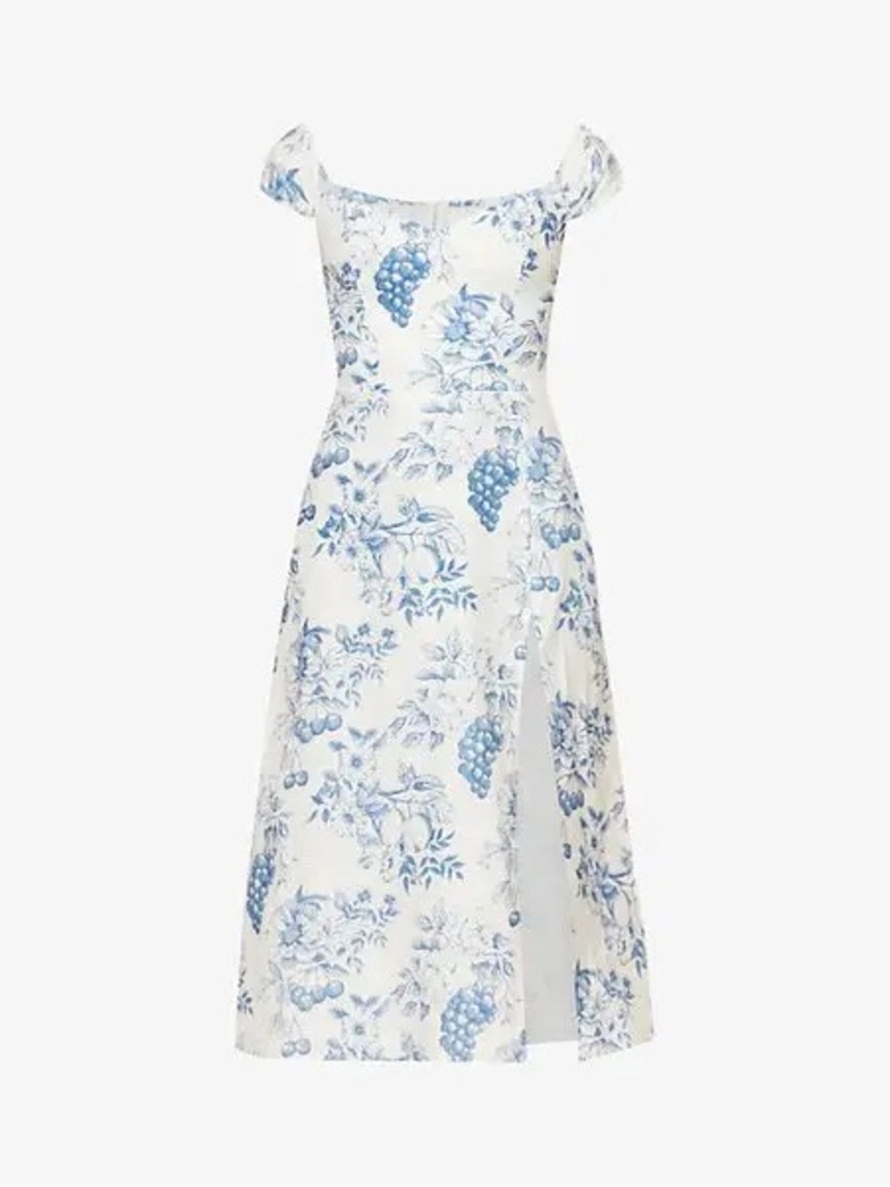 NWT Reformation Bridgton Linen Midi Dress Corsica Fruit Toile Blue Size 6